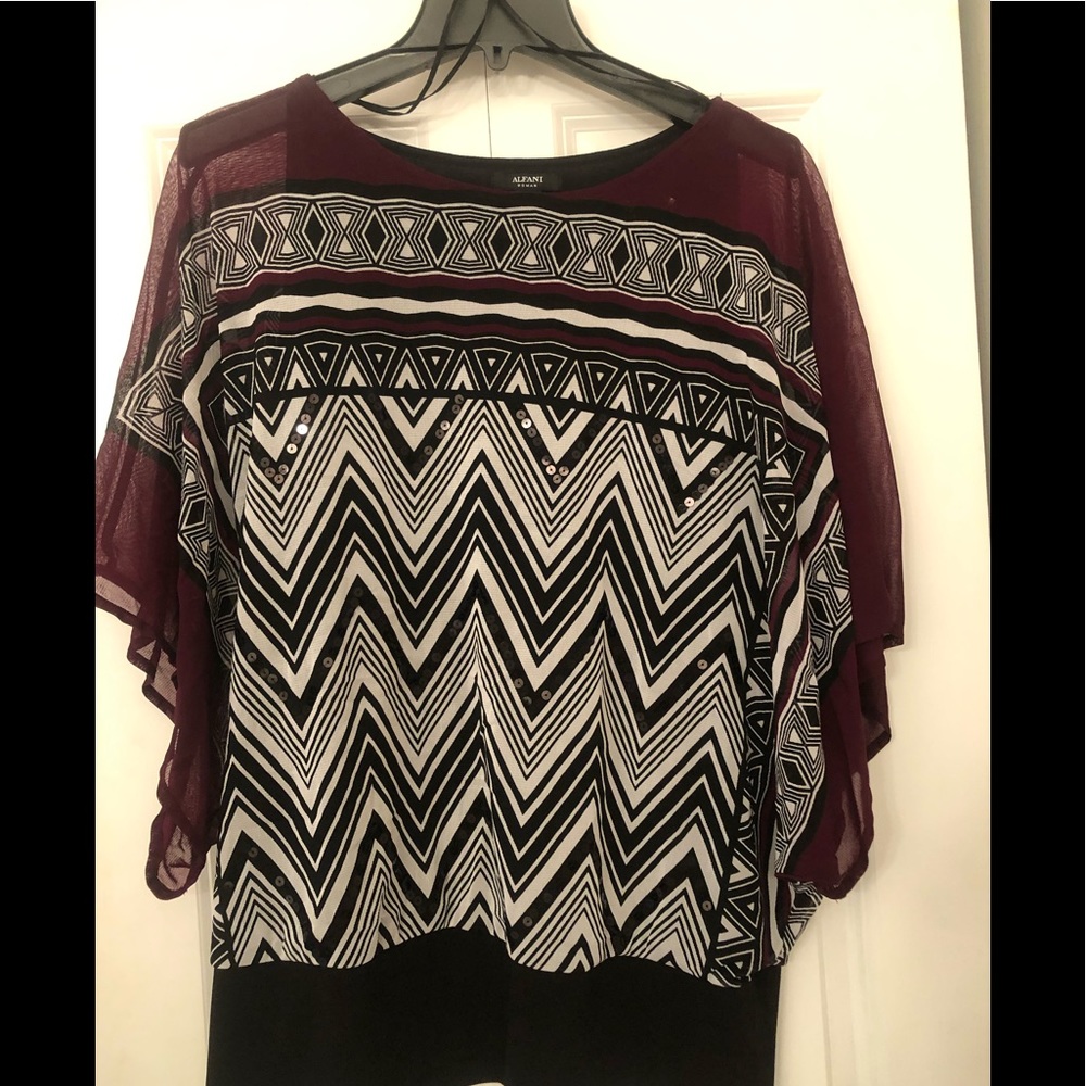 Alfani Woman Dark Red/Black Flowy Blouse 1X